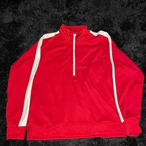 Red and white half zip pullover sweatshirt